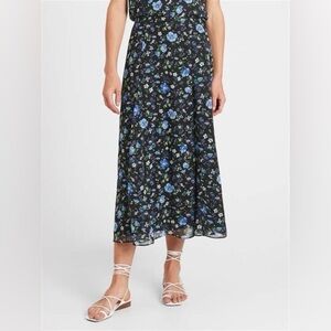 NWT - BANANA REPUBLIC - Godet Midi Skirt. Blue / Black floral. High waisted. 8